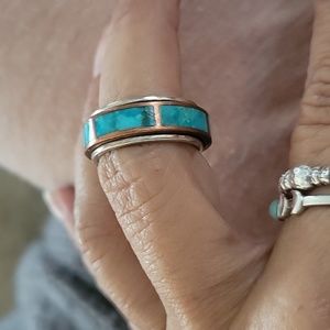 925, & Copper Turquoise Spinner Design Ring